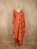 Warm Burnt Coral Orange Floral Zari Embroidered Design Crepe Silk Salwar Suit with Dupatta