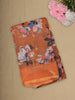 Warm Burnt Orange Floral Printed Design Linen Cotton Saree