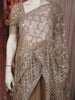 Warm Champagne Beige Heavy Sequins Embroidered Design Net Party Wear Saree with Designer Border