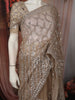 Warm Champagne Beige Heavy Sequins Embroidered Design Net Party Wear Saree with Designer Border