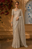 Warm Champagne Beige Heavy Sequins Embroidered Design Net Party Wear Saree with Designer Border