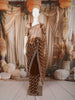 Warm Chocolate Brown Vertical Striped Sequins and  Beads Embroidered Design Net Party Wear Saree with Scalloped Border