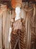 Warm Chocolate Brown Vertical Striped Sequins and  Beads Embroidered Design Net Party Wear Saree with Scalloped Border