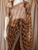 Warm Chocolate Brown Vertical Striped Sequins and  Beads Embroidered Design Net Party Wear Saree with Scalloped Border