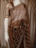 Warm Chocolate Brown Vertical Striped Sequins and  Beads Embroidered Design Net Party Wear Saree with Scalloped Border
