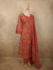 Warm Coral Orange Floral Printed Design Cotton Salwar Suit with Dupatta