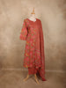 Warm Coral Red Floral Printed Design Cotton Salwar Suit with Dupatta