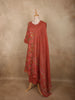 Warm Coral Red Floral Printed Design Cotton Salwar Suit with Dupatta