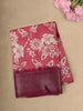 Warm Coral Rose Pink Floral Printed  Printed Design Mixed Cotton Saree with Contrast Zari Border
