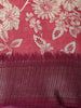 Warm Coral Rose Pink Floral Printed  Printed Design Mixed Cotton Saree with Contrast Zari Border