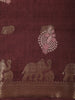Warm Maroon Elephant Motif Zari Woven Design Mixed Cotton Saree