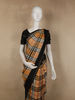 Warm Mustard Beige Checked Woven Design Pure Kanchipuram Silk Saree with Contrast Border