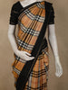 Warm Mustard Beige Checked Woven Design Pure Kanchipuram Silk Saree with Contrast Border
