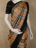 Warm Mustard Beige Checked Woven Design Pure Kanchipuram Silk Saree with Contrast Border