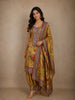 Warm Mustard Gold Floral Printed Design Crepe Palazzo Suit with Dupatta
