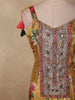 Warm Mustard Gold Floral Printed Design Crepe Palazzo Suit with Dupatta