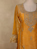 Warm Mustard Gold Floral Stone Embellished Design Organza Palazzo Suit with Dupatta