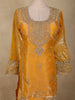 Warm Mustard Gold Floral Stone Embellished Design Organza Palazzo Suit with Dupatta