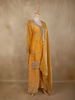 Warm Mustard Gold Floral Stone Embellished Design Organza Palazzo Suit with Dupatta
