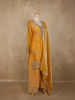 Warm Mustard Gold Floral Stone Embellished Design Organza Palazzo Suit with Dupatta