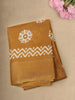 Warm Mustard Ochre Yellow Circular Floral Motif Printed Design Mixed Cotton Saree with Zari Border