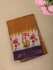 Warm Mustard Yellow Abstract Printed Design Mixed Cotton Saree with Peacock and Palm Tree Motif Border