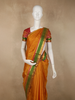 Warm Mustard Yellow Butta Woven Design Kanchipuram Silk Saree with Contrast Zari Border