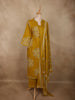 Warm Mustard Yellow Floral Printed Design Cotton Salwar Suit with Dupatta