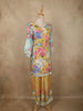 Warm Mustard Yellow Floral Printed Design Synthetic Palazzo Suit