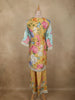 Warm Mustard Yellow Floral Printed Design Synthetic Palazzo Suit