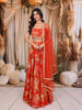 Warm Orange Floral Printed and Beads Embroidered Design Chiffon Fancy Lehenga with Matching Dupatta