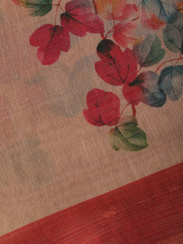 Warm Peach floral Design Semi Tissue Saree - Diadem