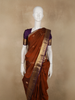 Warm Rust Brown Butta Zari Woven Design Pure Kanchipuram Silk Saree with Contrast Border