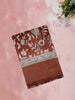 Warm Rust Brown Floral Printed Design Mixed Cotton Saree