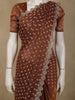 Warm Rust Copper Brown Stone Embellished Design Space Silk Party Wear Saree with Scalloped Border