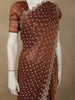 Warm Rust Copper Brown Stone Embellished Design Space Silk Party Wear Saree with Scalloped Border