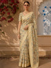 Warm Vanilla Cream Floral Printed Design Pure Tussar Saree with Sequins Border