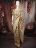 Warm Vanilla Cream Floral Printed Design Pure Tussar Saree with Sequins Border
