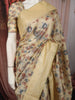 Warm Vanilla Cream Floral Printed Design Pure Tussar Saree with Sequins Border