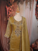 Warm Yellow Abstract Sequins and Beads Embroidered  Design Tissue Silk Straight Cut Salwar Suit with Matching Dupatta