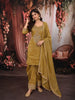 Warm Yellow Abstract Sequins and Beads Embroidered  Design Tissue Silk Straight Cut Salwar Suit with Matching Dupatta
