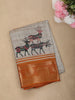 Warm Yellow Deer Motif Printed Design Crepe Saree with Animal Motif Zari Border