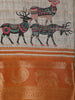 Warm Yellow Deer Motif Printed Design Crepe Saree with Animal Motif Zari Border