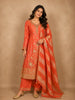 Warm Burnt Coral Orange Floral Zari Embroidered Design Crepe Silk Salwar Suit with Dupatta