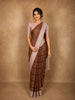 Warm Cinnamon Brown and Soft Ivory Cream Striped Woven Design Pure Kanchipuram Silk Saree with Zari Border