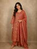 Warm Coral Orange Floral Printed Design Cotton Salwar Suit with Dupatta