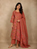 Warm Coral Red Floral Printed Design Cotton Salwar Suit with Dupatta