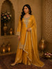 Warm Mustard Gold Floral Stone Embellished Design Organza Palazzo Suit with Dupatta