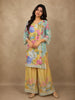 Warm Mustard Yellow Floral Printed Design Synthetic Palazzo Suit