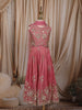 Warm pink Floral Sequins and Beads Embroidered Design Tissue Kids Lehenga with Dupatta